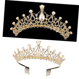 FRCOLOR 3pcs Crystal Crown for Brides Rhinestone Alloy Headband with Hair Combs Elegant Wedding Accessory for Engagements Pageants and Parties