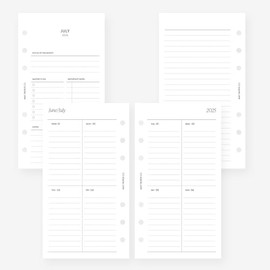 MAY PAPER CO. 2025/2026 Personal Weekly Planner Refill, Week on Two Page Planner Insert for Personal Filofax and LV MM 6 ringed Agenda (Vertical Border Lined)