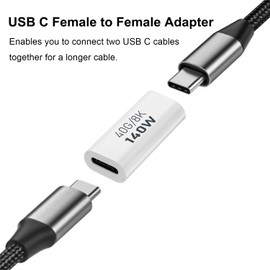 AreMe 2 Pack USB C Female to Female Adapter, USB Type C Coupler Extender Support 140W, 40Gbps, 8K@60Hz for Thunderbolt 4/3, MacBook Pro/Air, Laptop, Phones and More Type C Devices (White)