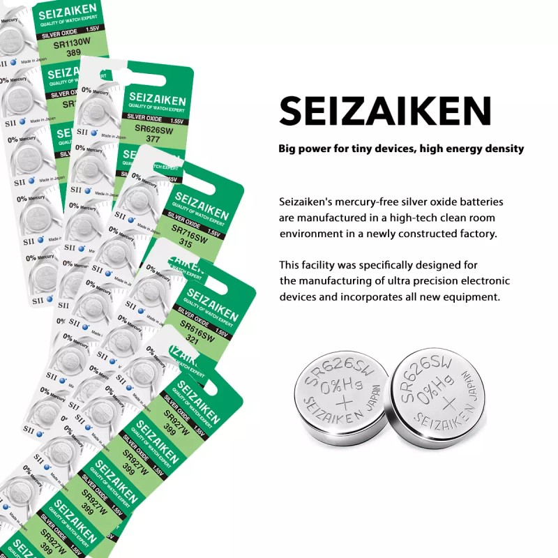 Seizaiken 371 SR920SW 1.55V 0%Hg Silver Oxide Watch Battery -