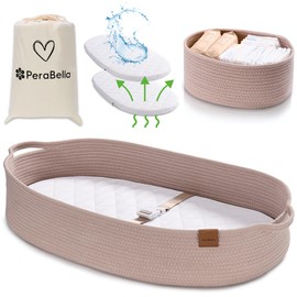 PeraBella XL Baby Changing Basket for Dresser Top, Moses Baskets for Newborn, Portable Baby Diaper Changing Pad Table Topper for Dresser, Moses Bassinet Mat with Waterproof Pad Cover and Diaper Caddy