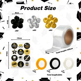 CIXICM 2025 Graduation Candy Lei Making Kit Black God Candy Lei Tubing Graduation Lei Accessories Congrats Grad Ribbon Necklaces Lei Making Supplies Graduate Gifts