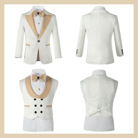 Boys Formal Suit Wedding Tuxedo 3 Pieces Floral Jacket Pants Vest Kids Party Blazer Set Light Pink