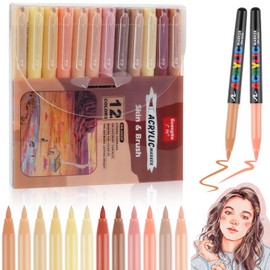 Hopton Acrylic Pens for Stones, Waterproof, 12 Colours, Stones Painting Pens, 1-5 mm Acrylic Marker for Painting for Stone, Wood, Ceramic, Canvas, Glass, Crafts, Children (Skin Tones)