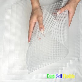 8 plastic mesh canvas sheets for embroidery crafts, acrylic yarn crafts, knitting and crochet projects (9.92 x 13 inches, 10 knitting needles included, clear color)