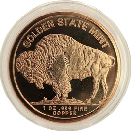 1oz Buffalo Nickel Indian .999 Fine Copper Round Size: 39mm with Capsule