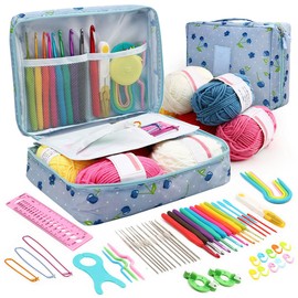 58 PC Crochet Kit for Beginners Knitting & Crochet Supplies,Premium Crocheting Kit Includes 5 Spools Crochet Yarn, 21 Crochet Hooks,6 Needes and 1 Crochet Case, Crochet Kits for Starter Adults Kids