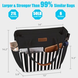 Nicav Canvas Tote Bags for Women, Large Utility Tote Bags with Pockets Zip Top for Teacher Nurse Work (Black Stripe)