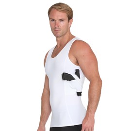 ISPRO TACTICAL - Made in USA - Concealed Carry Holster for Men & Gun Concealment Shoulder Holster Or Pistol Chest Holster Compression Tank Top Concealed Carry Shirt with Gun Holster (White, 3X)