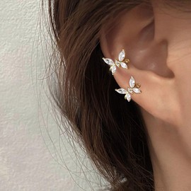 Ear Cuff Earrings for Women No Piercing Flower Butterfly Rhinestone Fashion Jewelry Gift for Party Wedding