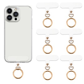 simarro 6Pcs Phone Lanyard Patch Pad with 6 Metal Spring Rings, Universal Phone Tether Tab Phone Strap Connector Multifunctional Mobile Phone Lanyard Patch for Most Cell Phones Cases(Gold)