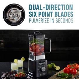 Calphalon Auto-Speed 68 Oz Blender with Blend-N-Go Smoothie Cup and BPA-free Tritan Jar | 1100-Watt Base, Dark Stainless Steel