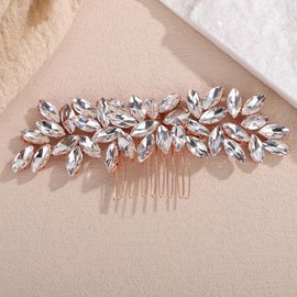 Octwine Vintage Bridal Wedding Hair Comb Silver Blue Green Red Rhinestone Hair Comb Bridal Side Comb Crystal Hair Piece Wedding Party Prom Hair Accessories for Women (Rose Gold)