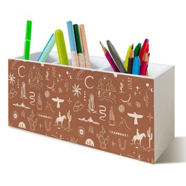 YTRGI Western Office Decor Pen Holder for Desk, Retro Western Wooden Pen Pencil Holder Organizer for Home Office Desk Accessories, Western Gifts for Women Men