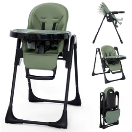 Kinder King Convertible High Chair for Babies & Toddlers, Adjustable Baby Feeding High Chair with Removable Double Tray, Simple Compact Fold for Space-Saving, 2 Built-in Wheels, Easy to Clean, Green