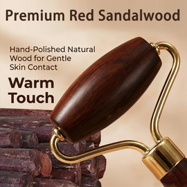 Red Sandalwood Face Roller & Leaf Gua Sha Set, Dual Head Face Massage Roller with Beads, Natural Wooden Face Massage Guasha Tool for Jawline, Under Eye & Face lymphatic drainage, Luxury Gift Box