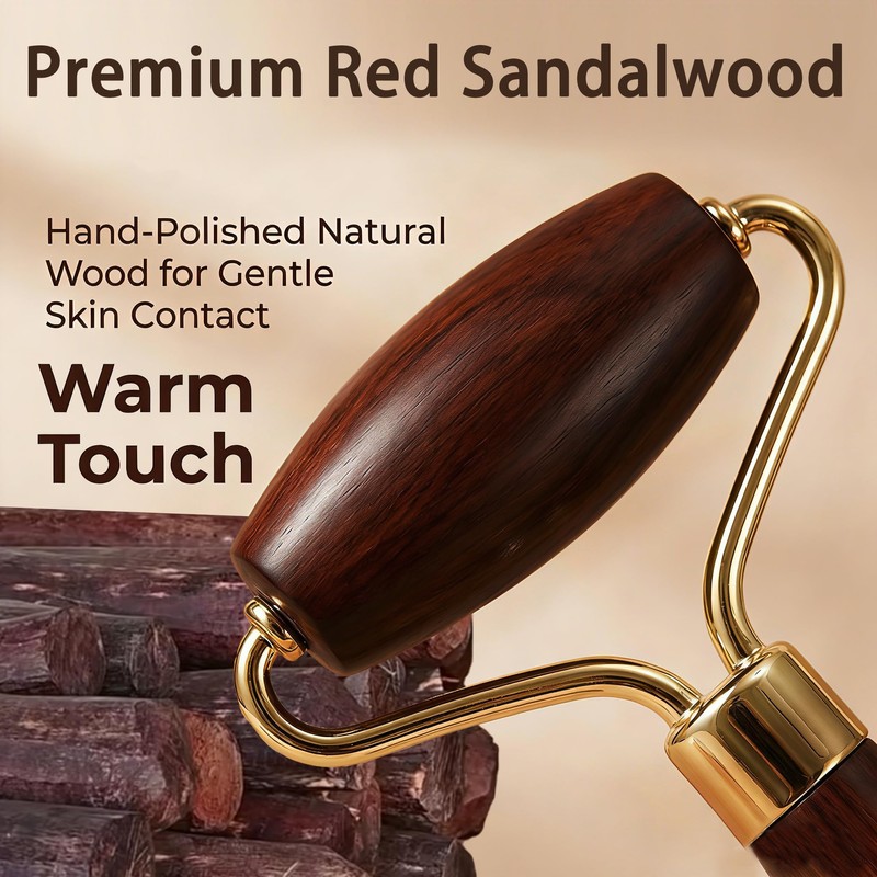 Red Sandalwood Face Roller & Leaf Gua Sha Set, Dual