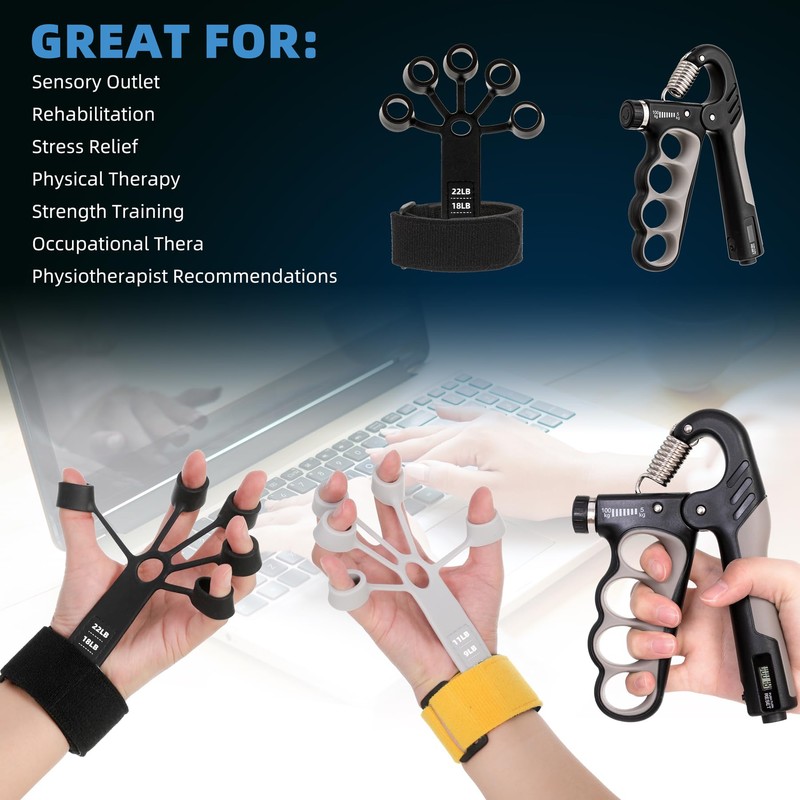 Fanwer Hand Trainer Finger Trainer Set, Adjustable Hand Trainer &