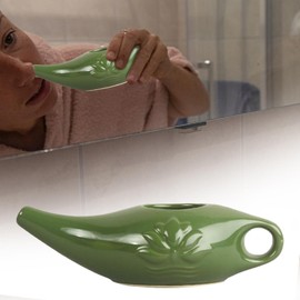 TENOL Ceramic Neti Pot Sinus Rinse Pot 250ml Travel Comfortable Grip Nasal Cleansing Pot Nose Wash for Removes Dust Nasal Cleansing, Dark green