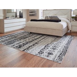 Signature Design by Ashley Devman Modern Machine Washable 8x10 Area Rug, Black & Gray
