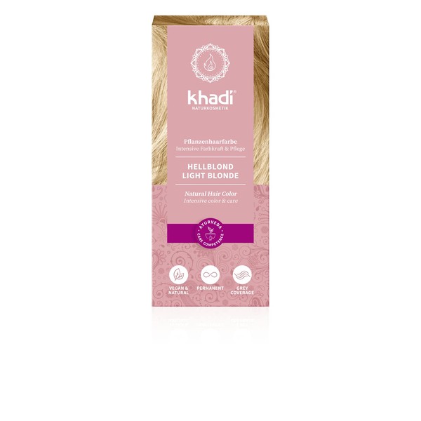 khadi Light Blonde Plant Hair Colour, Hair Colour for Light & Radiant Blonde, Natural Hair Colour, 100% Vegetable, Natural & Vegan, Natural Cosmetics, 100 g