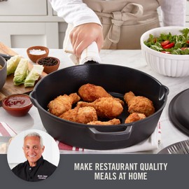 Zakarian by Dash 4.5QT Nonstick Cast Iron Deep Skillet with Cast Iron Lid for Family-Sized Meals, Frying, Roasting, Baking, One-Pot Meals and More - Black