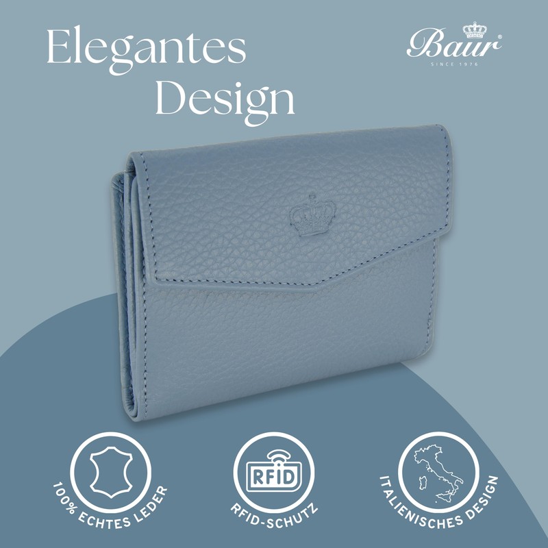 Baur Women's Genuine Leather Wallet with RFID Protection, Small Wallet,