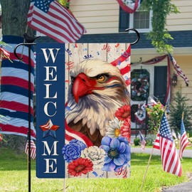 4th Of July Garden Flag - Flags for Outside Welcome,12x18 Inch Eagle Pattern Patriotic Flags for 4th Of July Decor Double Sided