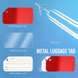 6 Pack Metal Luggage Tags for Suitcases, Waterproof Suitcase Tags for Travel Luggage Bag, Luggage Labels with Name ID Card for Family, Friends (red)