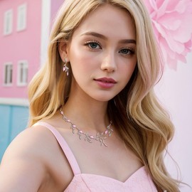 EVER FAITH Women's Wedding Jewelry Sparkly Pink Cubic Zirconia Pear-Shaped Teardrop Bridal Birthstone Necklace Earrings Set for Prom Party