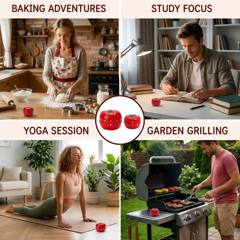 2Pcs Kitchen Timer 60 Minutes Timer, Tomato Timer, Mechanical Kitchen