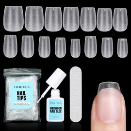 TOMICCA Nail Tips for Gel Nails with Nail Glue Set, 240 Pieces Coffin Ultra Short Artificial Nail Tips & 7 g Glue Set, Professional Salon Quality, 12 Sizes