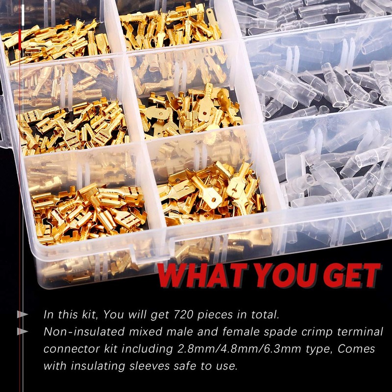 Hilitchi 720Pcs Gold Quick Splice Male and Female Wire Spade