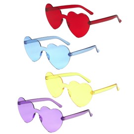 4Pcs Retro Heart Sunglasses for Women Girls, Colored Heart Glasses Rimless Heart Shape Sunglasses for Beach Party Cosplay