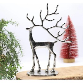 Fyne-Finds Silver Aluminium Deer Antler 33cm Christmas Home Decor Reindeer Statue Large Ornament Xmas Gift