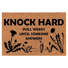 Welcome Doormat Coco Coir Door Mat Knock Hard Pull Weeds Until Someone Answers Funny (30" x 18")