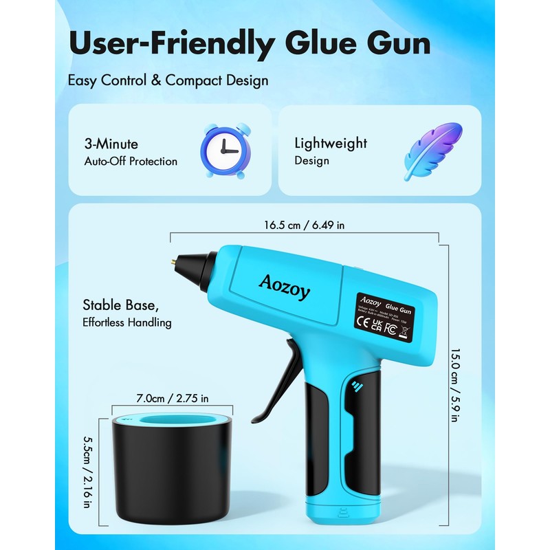 AOZOY Hot Glue Gun Cordless - USB Rechargeable 4000mAh Wireless