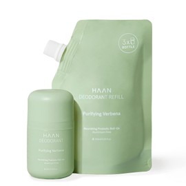 HAAN Desodorante natural para mujeres y hombres (1.4 fl. oz.) + recarga de verbena purificante (4 fl. oz.) con protección contra el mal olor las 24 horas | Desodorante vegano, equilibra tu piel | Si