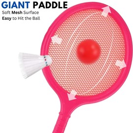 Badminton Racket Set for Kids, Toddlers with 2 Paddles, Ball and Birdie - Junior Kindergarten Student Outdoor Sports Tennis Racquet Play Game Beach Toys (2 Pack)