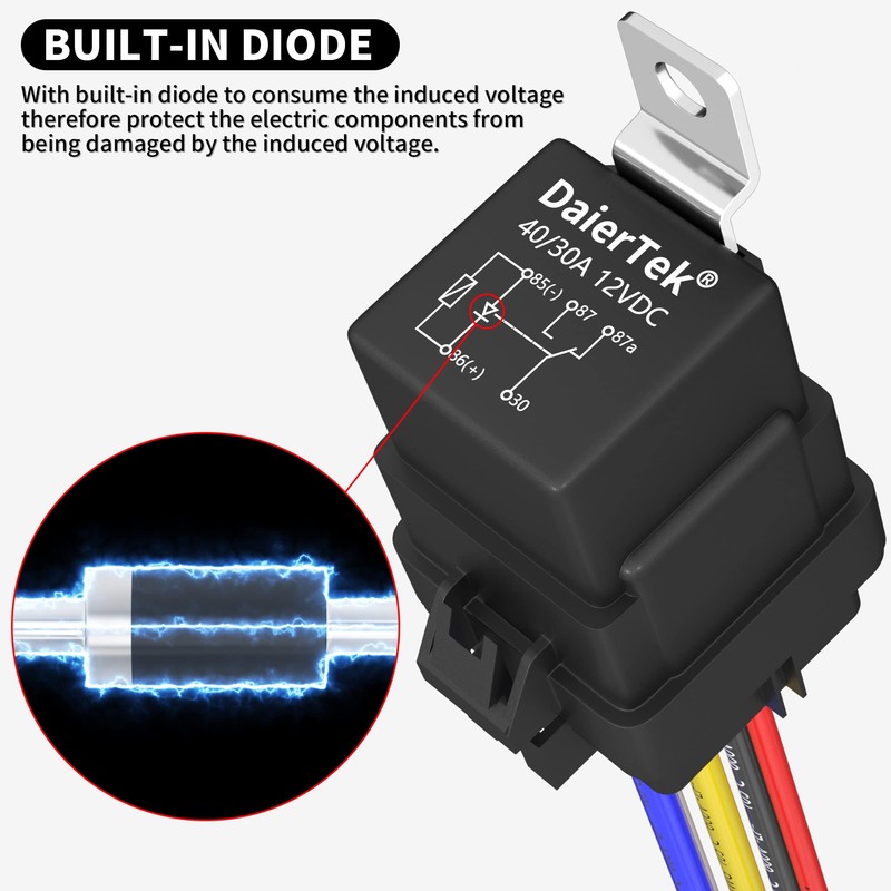 DaierTek 8 Pack 12V Relay with Built-in Diode & 12