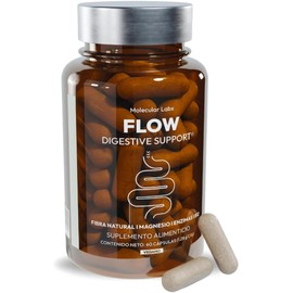 Molecular Labs | Flow Digestive Support | Fórmula Digestiva Completa con Fibra Psyllium, Magnesio, Enzimas Digestivas y Vitamina B12 | Apoyo para Confort y Regularidad Digestiva Suave | 60 Cápsulas