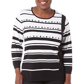 Alfred Dunner Women's Striped Assymetrical Hem Sweater, Multi, S