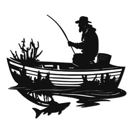 Vintage Fisherman Boat Metal Wall Art, Retro Fishing Silhouette Wall Decor