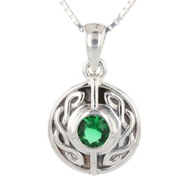 Jewelry Trends Irish Celtic Knot Round Sterling Silver Pendant Necklace 18" Green