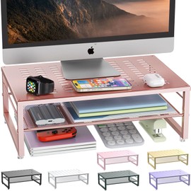 gianotter 2-Tier Metal Monitor Stand Riser, Desk Accessories & Workspace Desk Organizers, Office Desk Storage Organizer for Office Supplies (Rose Gold)