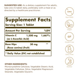 Solgar Vitamin C 1500 mg with Rose HIPS, 90 Tablets - Antioxidant & Immune Support - Overall Health - Supports Healthy Skin & Joints - Non-GMO, Vegan, Gluten Free, Dairy Free, Kosher - 90 Servings