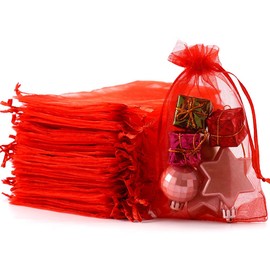 Meowoo 100PCS Organza Bags, 5x7in Small Mesh Bags Drawstring, Mesh Gift Bags Drawstring for Jewelry, Candy, Christmas, Sachets, Festivals, Bathroom Soaps, Makeup Organza, Wrapping Supplies(red)