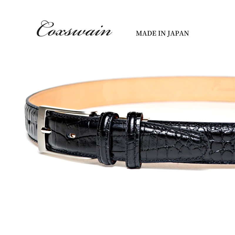 COXSWAIN CW20203-19 Men's Genuine Leather Belt, Black, Crocodile Pattern, 1.2