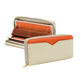 Elegante Women's Long Wallet, Large Capacity, Skimming, Round Zipper, Coin Purse, Receipt, Coin Through, Card Storage, Dull Color, Bi-Color, Two-Tone Zipper, RFID Magnetic, Stylish, Cute, orange