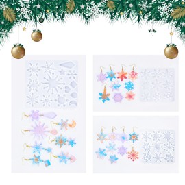3 Pcs Christmas Earring Mold,Christmas Earrings Resin Mould Christmas Snowflake Earring Molds with 20 Earring Hook,Christmas Snowflake Resin Molds Earring Making Kit for DIY Christmas Party Gift